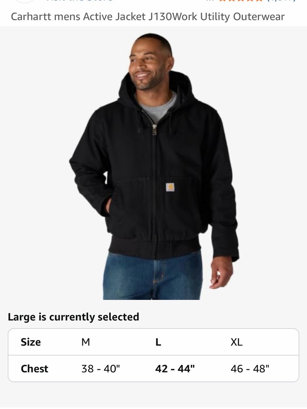 Carhartt Men’s Black Duck Active Hooded Workwear Jacket - Size XL
